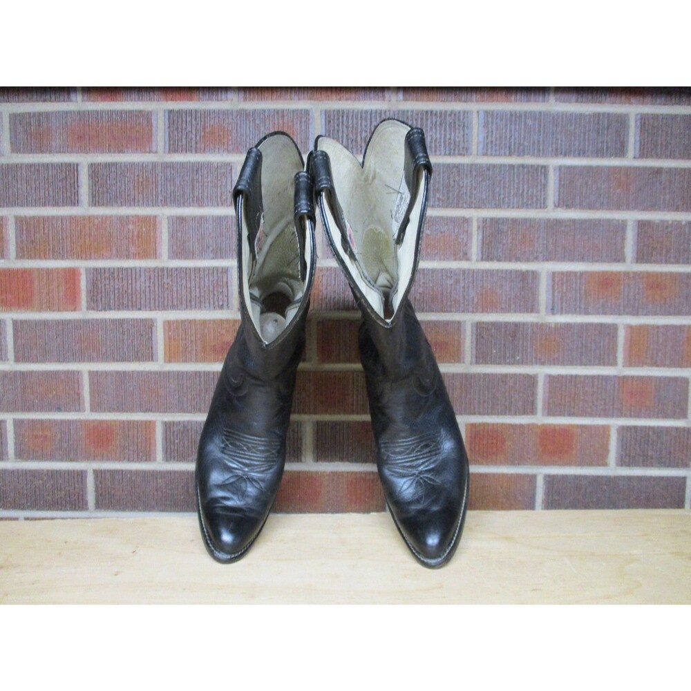 VINTAGE Olathe Cowboy Boots Mens 10 AA Extra Narrow Black Leather Western USA - Picture 4 of 16